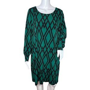 Leota Dress Womens Large Green Black Geometric Maternity Office‎ Workwear Party